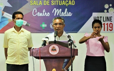 Portavoz Sentru Integradu Jestaun Krize, dr. Rui Maria Araujo halo konferensia imprensa, CCD. Foto Jonio da Costa/INDEPENDENTE