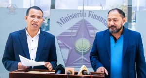 Diretor-Jeral Unidade Komunikasaun Sosial no Relasaun Publika Ministeriu Finansa, Fernando M. Ribeiro, hato&#039;o hela komunikadu imprensa (4/9/2025), iha Ministeriu Finansa. Foto MF.