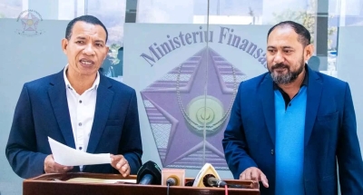 Diretor-Jeral Unidade Komunikasaun Sosial no Relasaun Publika Ministeriu Finansa, Fernando M. Ribeiro, hato'o hela komunikadu imprensa (4/9/2025), iha Ministeriu Finansa. Foto MF.