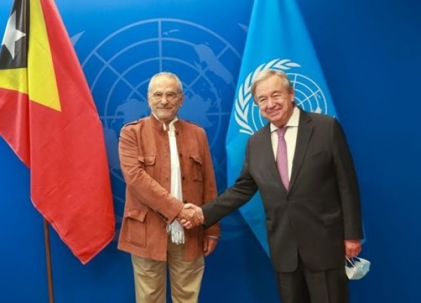 Prezidente Repúblika, José Ramos-Horta kaer liman ho Sekretariu Jerál Organizasaun Nasoes Unidas (ONU), António Guterres, iha Estadus Unidus Amerika. Foto:Pajina Ofisial JRH.