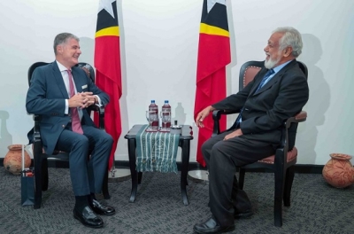 Embaixadór Repúblika Kroasia, Nebojsa Koharovic hasoru malu ho Primeiru Ministru Kay Rala Xanana Gusmão, iha Palasiu Governu, segunda (19/02/24). Foto: Media GPM.