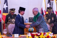 Prezidente Repúblika José Ramos Horta kumprimenta Liurai Brunei Darussalam, Sua Majestade Haji Hassanal Bolkiah, Iha Palasiu Prezidensial Aitarak Laran, Dili, segunda foin lalais (20/05/24). Foto:Media Gabinete PR.