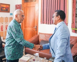 Ministru Justisa, Sergio da Costa Hornai hasoru malu ho Prezidente Repúblika, José Ramos Horta, iha Palasiu Prezidensial, Aitarak Laran, Dili, (12/05/25). Foto:Media Gabinete PR.