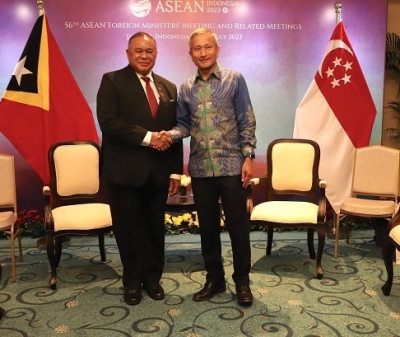 Minister of Foreign Affairs and Cooperation of Timor-Leste Bendito dos Santos With  Foreign Minister of Singapore Vivian Balakrishnan.