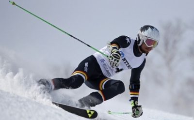 Timor-Leste’s Yohan Goutt Goncalves skies during the alpine skiing men’s giant slalom at the Asian Winter Games in Sapporo, northern Japan, Wednesday, Feb. 22, 2017.