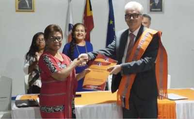 Reprezentante Uniaun Europeia iha Timor-Leste, apoia fundus ho montante euro rihun 131 ba Organizasaun Rede Feto Timor-Leste (RFTL), hodi finansia ba konferensia munisipal  no kongresu nasional feto Tmor-Leste. (02/10/24). Foto:INDEPENDENTE.