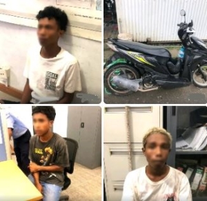 Polisia Nasional Timor-Leste (PNTL), liu husi Servisu Informasaun Polisia Nasional (SIPN) kompostu husi Araña Leste, Araña Oeste junta Forsa Polisia , asegura ona joven mane nain tolu (3) ne’ebé komete kazu naok motor iha igreja Balide. Foto:Media Relasaun Publika.