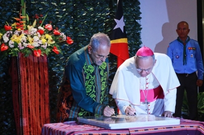 Prezidente Republika Timor-Leste, José Ramos Horta ho Vise Primeiru Ministru, ArseBispu Edgar Peña Parra, inaugura Sede Nunsiatura Apostólika iha Timor-Leste. Foto:Media Gabineti MPCM.